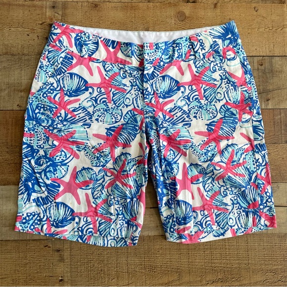 Lilly Pulitzer Pants - Lilly Pulitzer 10 inch Chipper Shorts Blue Pink Starfish Print Size 12